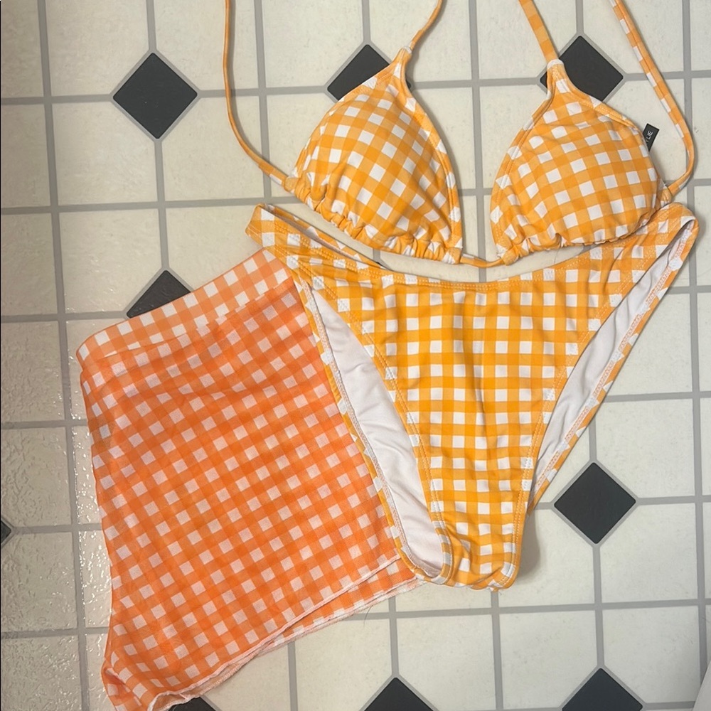 Gingham Checkered Bikini Set in Orange and White